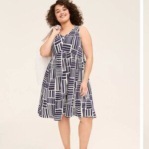 LANE BRYANT Navy/Cream V-Neck Easy Swing Dress in 18/20